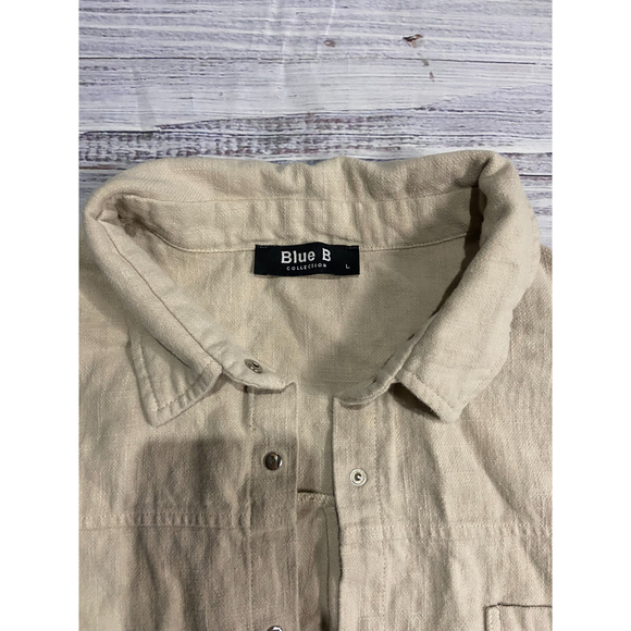 Women's Blue B Collection Frayed Hem Linen/Cotton Shacket - Picture 3 of 4